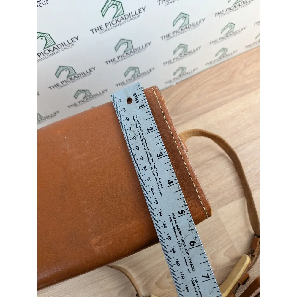 Vintage Polaroid Tan Leather Camera Case Box Bag Adjustable Strap Gold Hardware